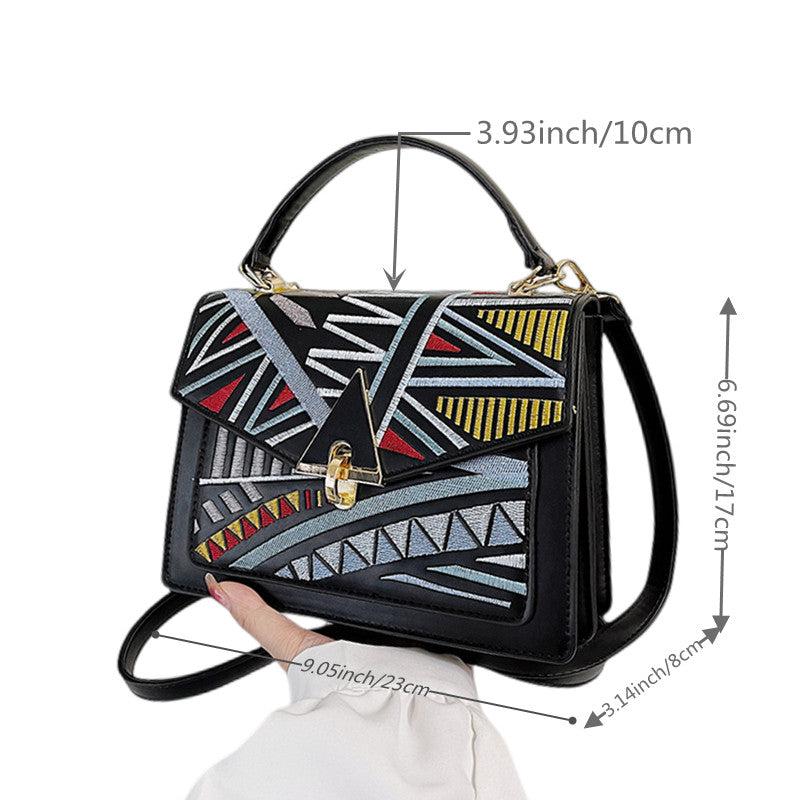 Colorblock Embroidery Square Bag Women's Shoulder Crossbody Purse