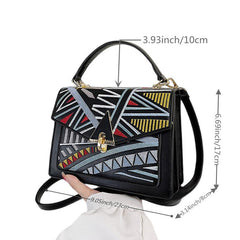 Colorblock Embroidery Square Bag Women's Shoulder Crossbody Purse