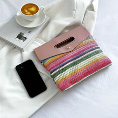 Rainbow Striped Clutch Purse Bohemian Woven Handbag