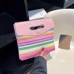 Rainbow Striped Clutch Purse Bohemian Woven Handbag