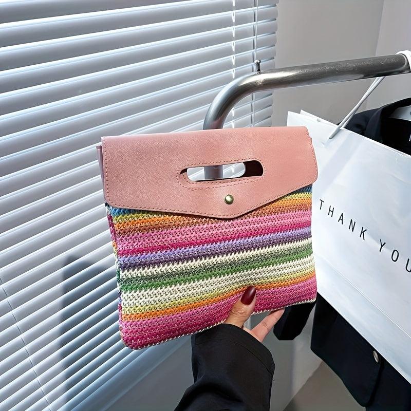 Rainbow Striped Clutch Purse Bohemian Woven Handbag
