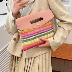 Rainbow Striped Clutch Purse Bohemian Woven Handbag