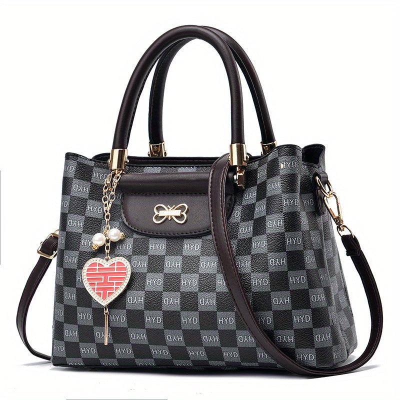 Plaid Crossbody Top Handle Tote Bag Retro Style