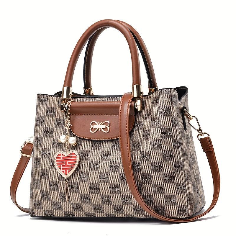 Plaid Crossbody Top Handle Tote Bag Retro Style