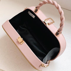 Square Handbag PU Leather Shoulder Bag With Kiss Lock Crossbody Purse