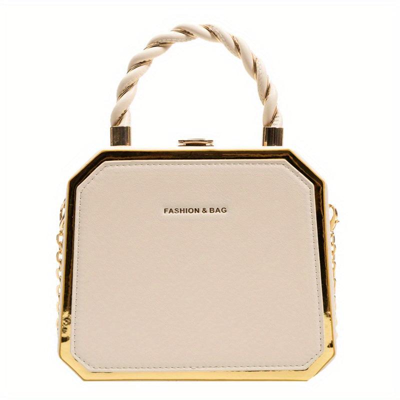 Square Handbag PU Leather Shoulder Bag With Kiss Lock Crossbody Purse