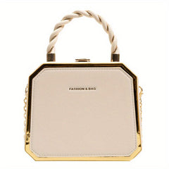 Square Handbag PU Leather Shoulder Bag With Kiss Lock Crossbody Purse