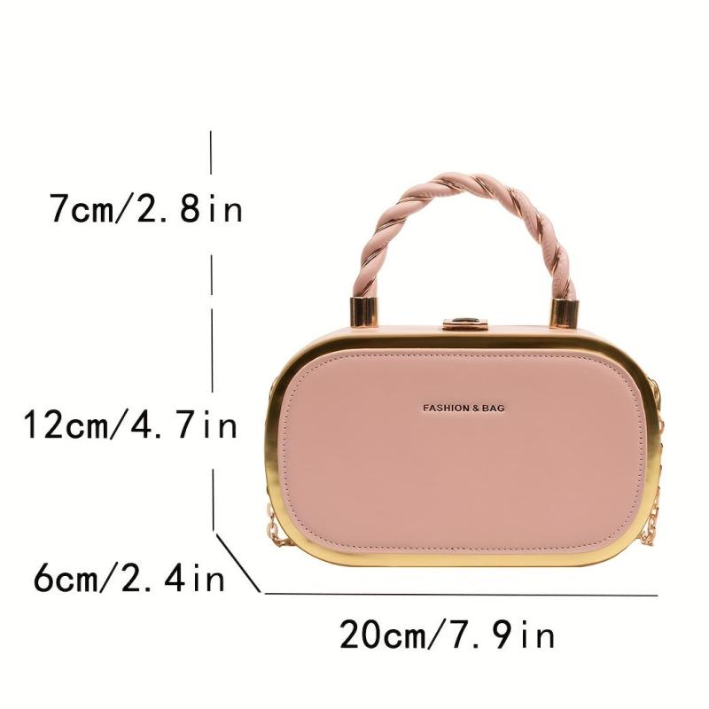 Square Handbag PU Leather Shoulder Bag With Kiss Lock Crossbody Purse
