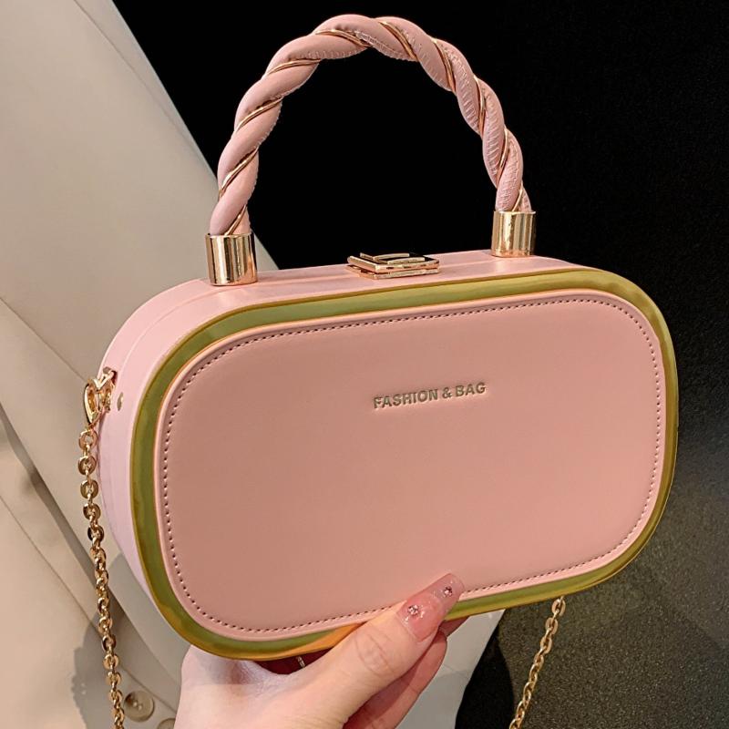 Square Handbag PU Leather Shoulder Bag With Kiss Lock Crossbody Purse
