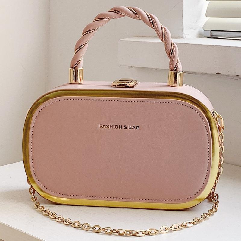 Square Handbag PU Leather Shoulder Bag With Kiss Lock Crossbody Purse