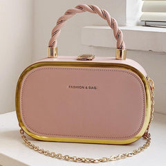 Square Handbag PU Leather Shoulder Bag With Kiss Lock Crossbody Purse