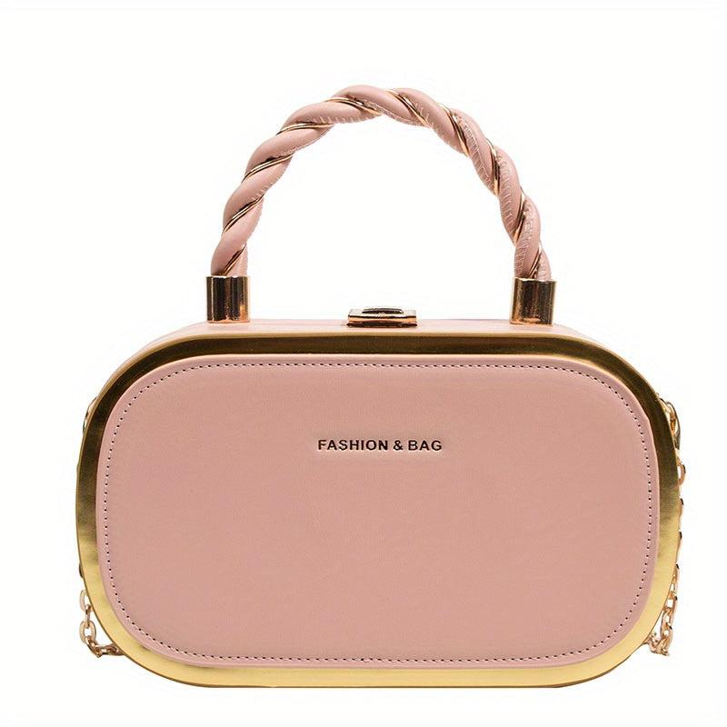 Square Handbag PU Leather Shoulder Bag With Kiss Lock Crossbody Purse
