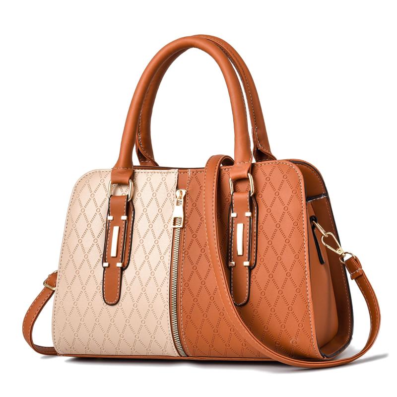 Large Capacity Contrast Crossbody Bag Satchel PU Leather Shoulder Bag
