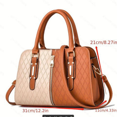 Large Capacity Contrast Crossbody Bag Satchel PU Leather Shoulder Bag