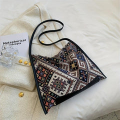 Geometric Pattern Canvas Hobo Bag Ethnic Style Shoulder Bag