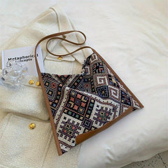 Geometric Pattern Canvas Hobo Bag Ethnic Style Shoulder Bag