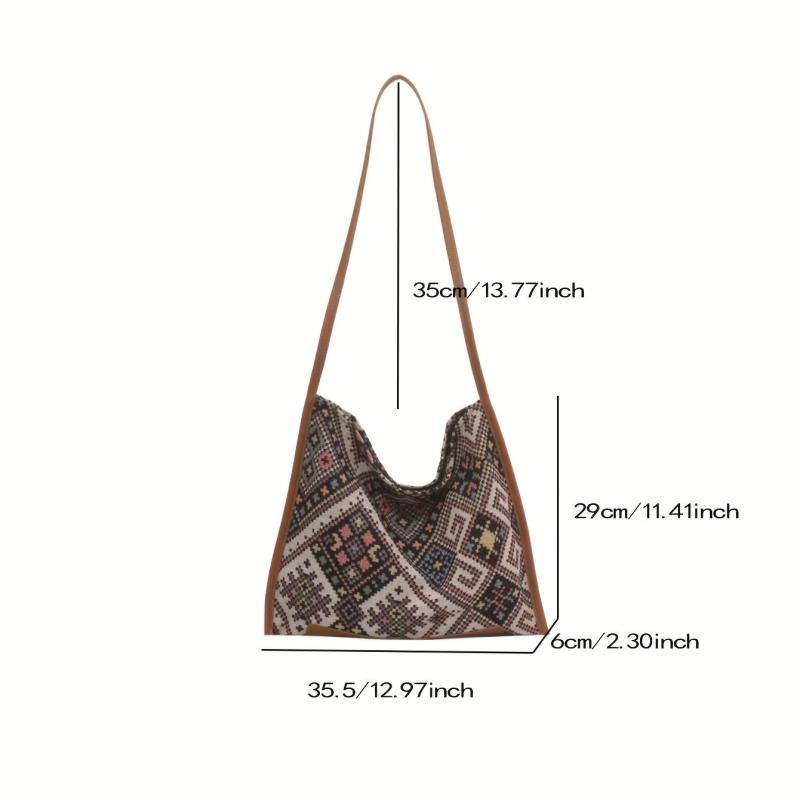 Geometric Pattern Canvas Hobo Bag Ethnic Style Shoulder Bag