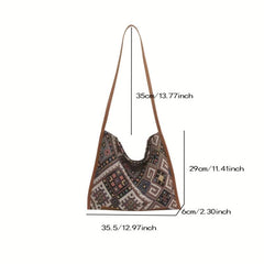 Geometric Pattern Canvas Hobo Bag Ethnic Style Shoulder Bag