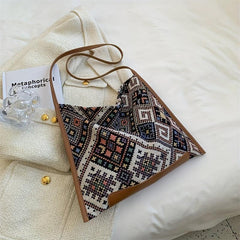Geometric Pattern Canvas Hobo Bag Ethnic Style Shoulder Bag