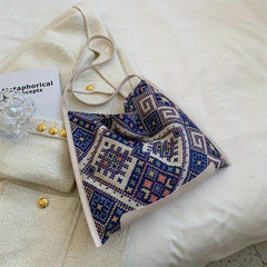 Geometric Pattern Canvas Hobo Bag Ethnic Style Shoulder Bag
