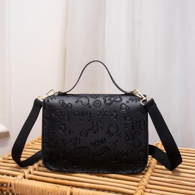 Embossed Square Handbag Bow Decor Flap Shoulder Bag