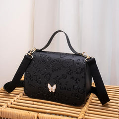 Embossed Square Handbag Bow Decor Flap Shoulder Bag