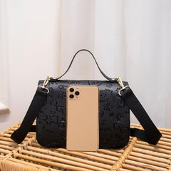 Embossed Square Handbag Bow Decor Flap Shoulder Bag