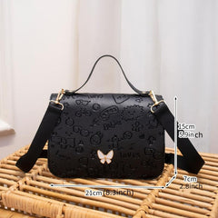 Embossed Square Handbag Bow Decor Flap Shoulder Bag