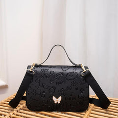 Embossed Square Handbag Bow Decor Flap Shoulder Bag