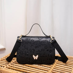 Embossed Square Handbag Bow Decor Flap Shoulder Bag