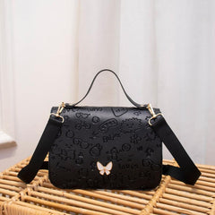 Embossed Square Handbag Bow Decor Flap Shoulder Bag