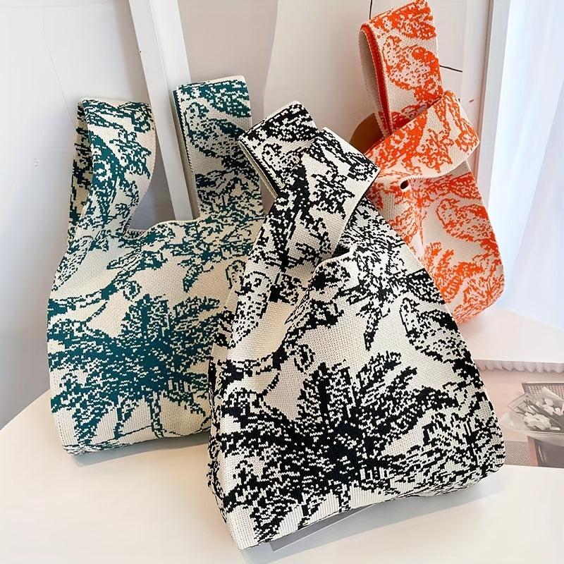 Coconut Tree Pattern Woven Handbag Crochet Tote Bag