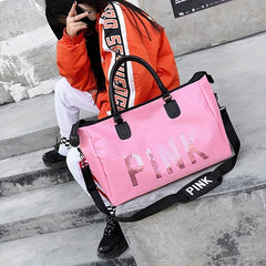 Letter Sequins Decor Sports Bag Zipper Portable Luggage Bag