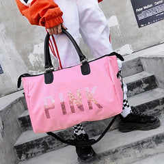 Letter Sequins Decor Sports Bag Zipper Portable Luggage Bag