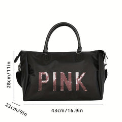 Letter Sequins Decor Sports Bag Zipper Portable Luggage Bag