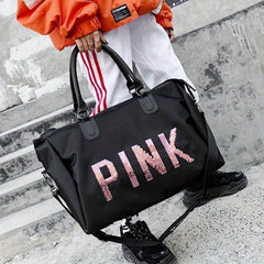 Letter Sequins Decor Sports Bag Zipper Portable Luggage Bag