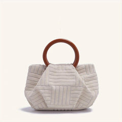 Mini Striped Round Handle Clutch Bag Lightweight Satchel Handbag