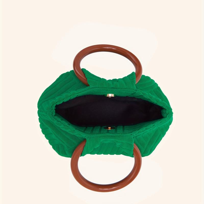 Mini Striped Round Handle Clutch Bag Lightweight Satchel Handbag