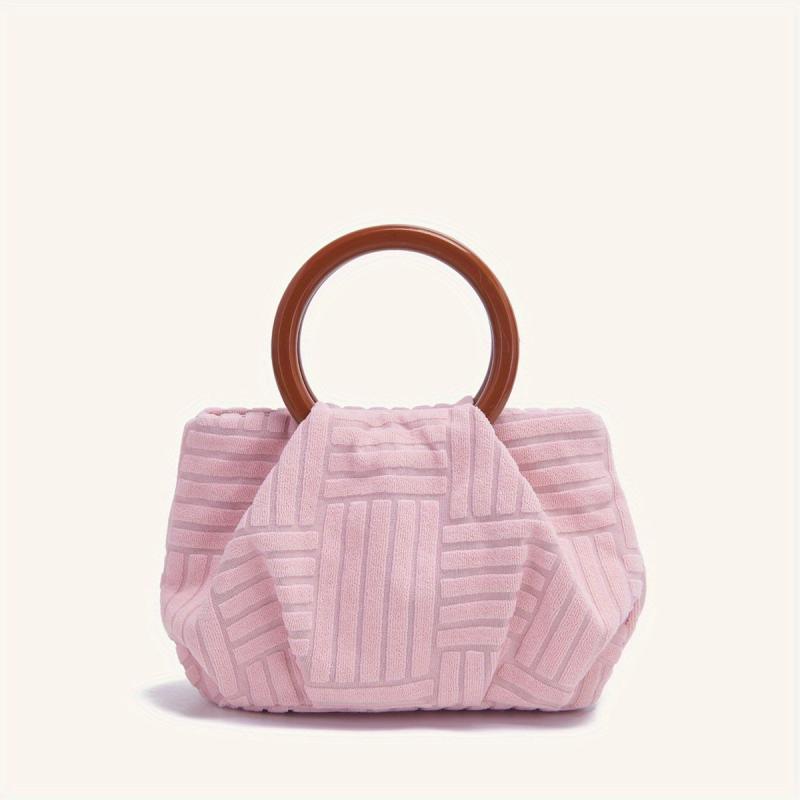 Mini Striped Round Handle Clutch Bag Lightweight Satchel Handbag
