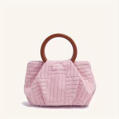 Mini Striped Round Handle Clutch Bag Lightweight Satchel Handbag