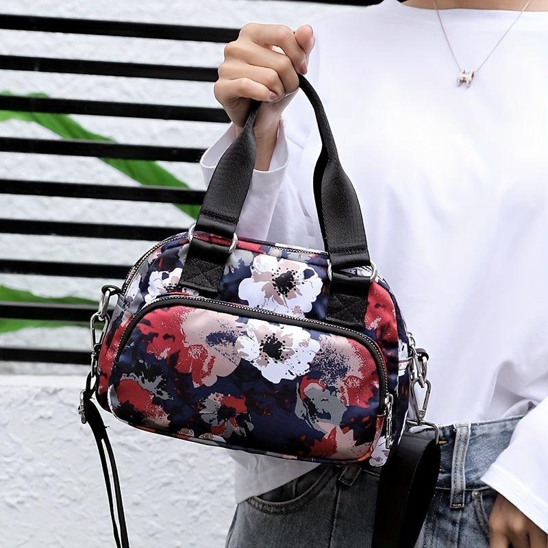 Floral Pattern Crossbody Bag Nylon Portable Purse