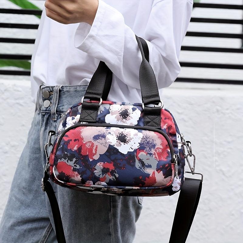 Floral Pattern Crossbody Bag Nylon Portable Purse