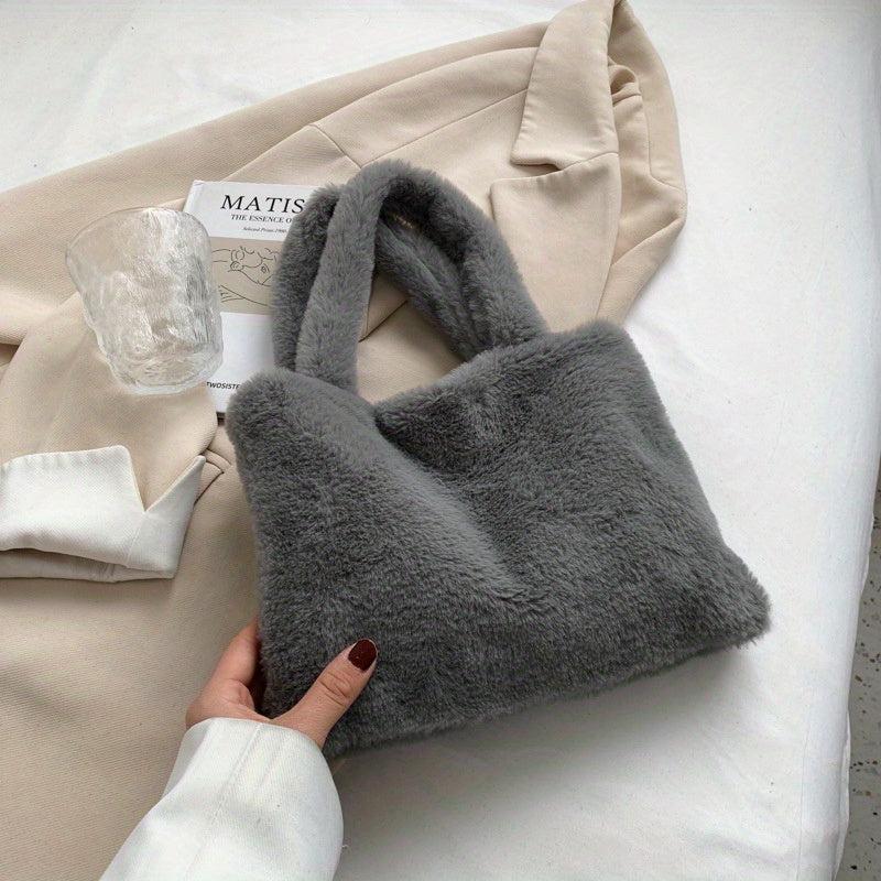 Minimalist Solid Plush Bag Storage Handbag Women's Bag For Shopping