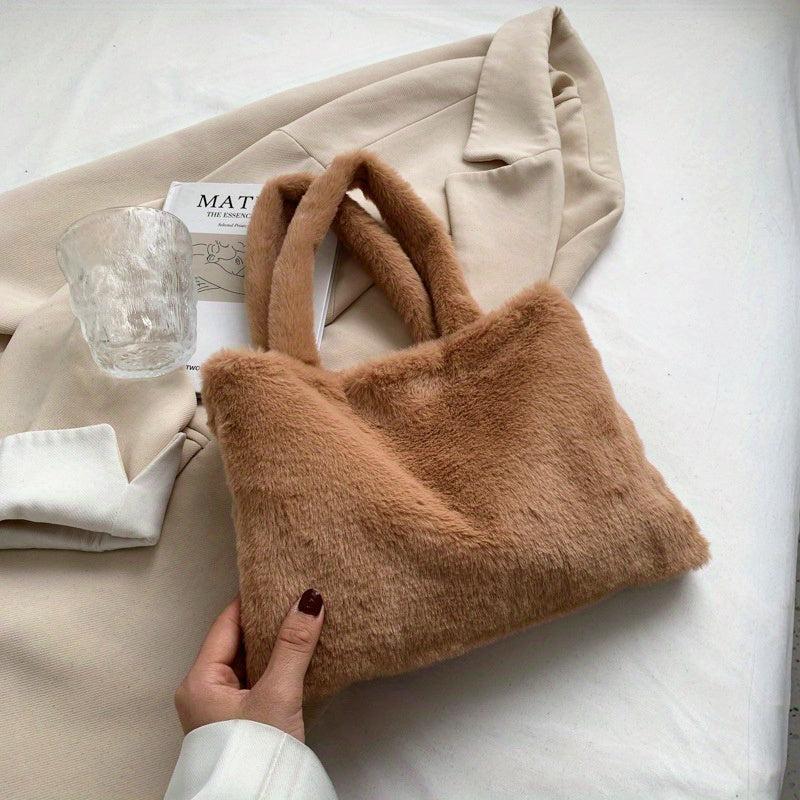 Minimalist Solid Plush Bag Storage Handbag Women's Bag For Shopping
