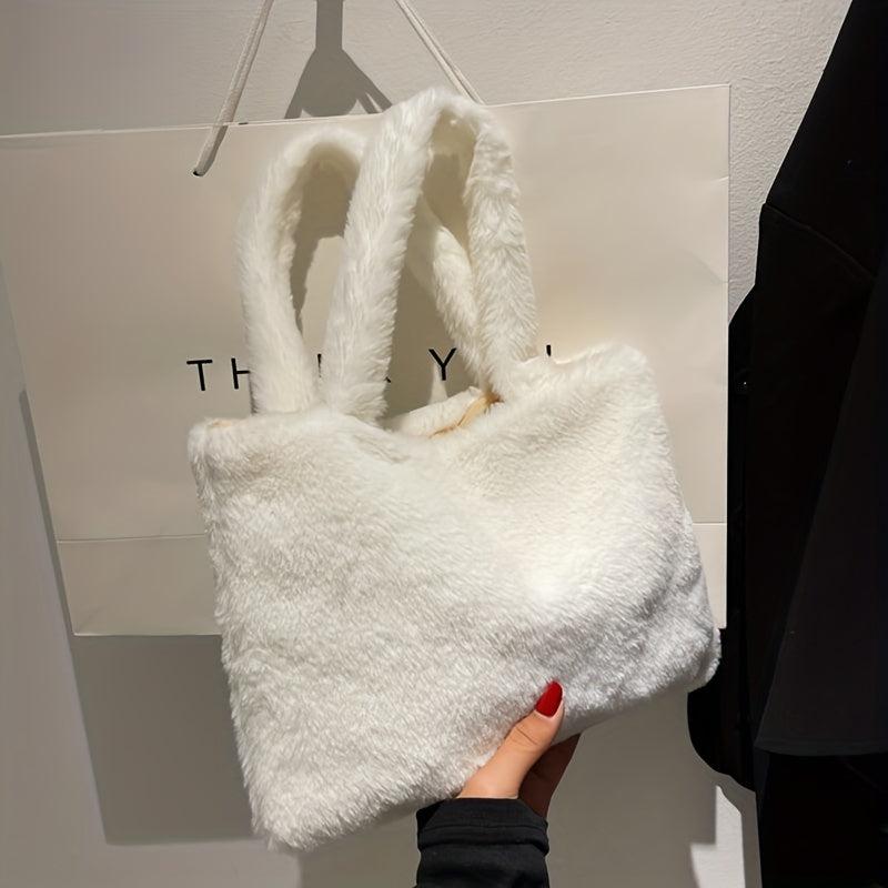 Minimalist Solid Plush Bag Storage Handbag Women's Bag For Shopping