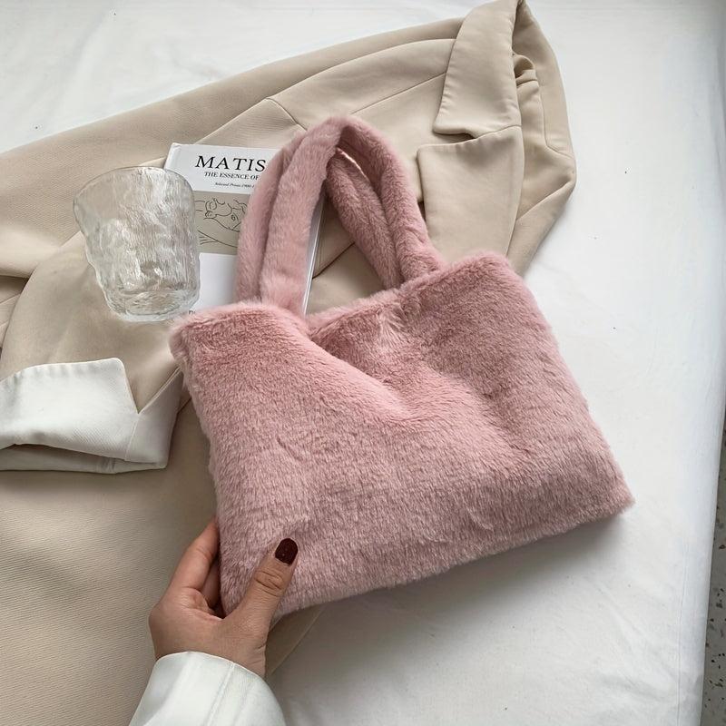 Minimalist Solid Plush Bag Storage Handbag Women's Bag For Shopping