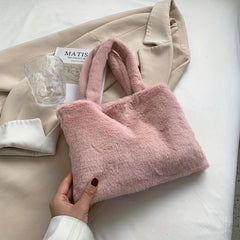 Minimalist Solid Plush Bag Storage Handbag Women's Bag For Shopping