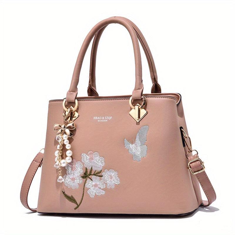 Flower Embroidered Handbag PU Crossbody Bag Women's Satchel