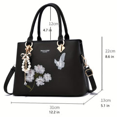 Flower Embroidered Handbag PU Crossbody Bag Women's Satchel