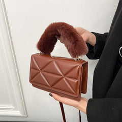 Argyle Quilted Handbag Small Faux Leather Crossbody Bag Plush Handle